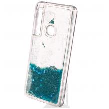Луксозен твърд гръб 3D Water Case за Samsung A9 A920F 2018 - прозрачен / течен гръб с брокат / тюркоазен