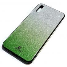 Луксозен твърд гръб Swarovski за Samsung A50/A30s/A50s - преливащ брокат / сребристо и зелено