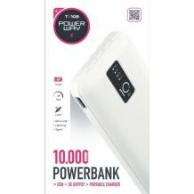 Универсална външна батерия Powerway TX108 Digital Display 10000mAh / Universal Power Bank Digital Display Powerway TX108 10000mAh + кабели USB-C, Lightning, micro USB - бяла
