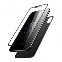 3D full cover Tempered Glass Screen Protector Baseus за Apple iPhone XS Max / Извит стъклен скрийн протектор Baseus за Apple iPhone XS Max - черен / лице и гръб