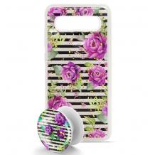 Луксозен силиконов калъф / гръб / TPU Summer Breeze с Popsocket за Samsung S10 Plus - Purple Roses