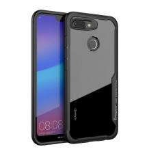 Луксозен твърд гръб със силиконов кант IPAKY за Huawei Y7 2018 / Y7 2018 Prime - прозрачен / черен кант