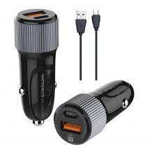 Зарядно устройство за кола комплект 36W Ldnio Quick Charge 12V с USB и Type C изход, с кабел Type C-Type C