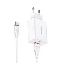 Универсално зарядно устройство 220V BOROFONE Qualcomm 3 BA21A 3.0A / Type C кабел - бяло
