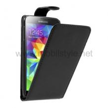 Кожен калъф Flip тефтер със силиконов гръб Flexi за Samsung S5 mini SM-G800 - черен
