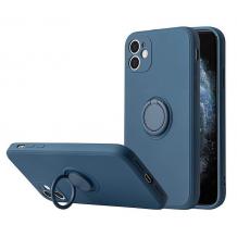 Силиконов твърд гръб TPU Case Magnetic Finger Ring Car Holder / за Apple iPhone 14 (6.1) - тъмносин кейс